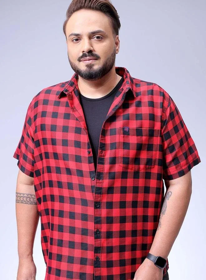 Take Two Plus Men Red Regular Fit Checkered Casual Shirt By HardSoda