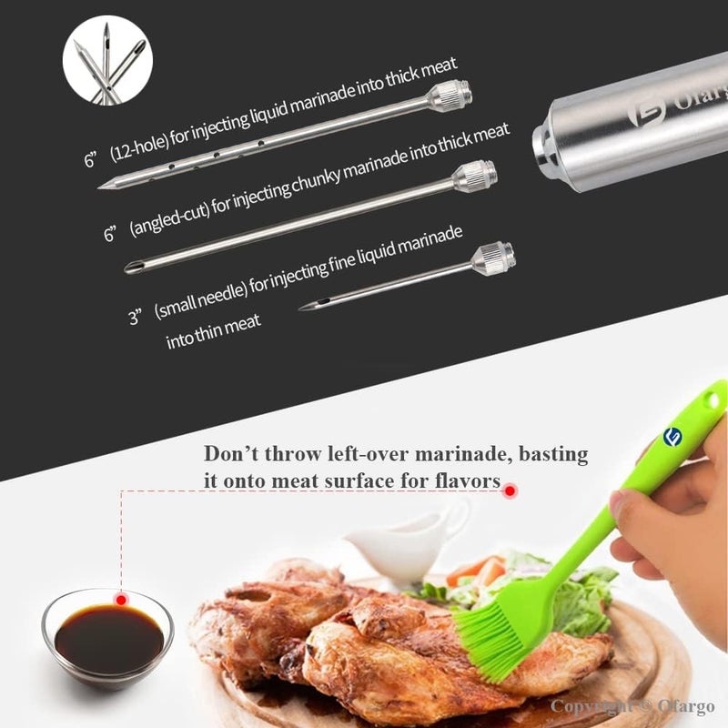 Ofargo Meat Injector, Meat Injectors for Smoking with 3 Marinade Food Injector Syringe Needles, Injector Marinades for Meats, Turkey, Brisket; 2-oz Capacity - Image 5