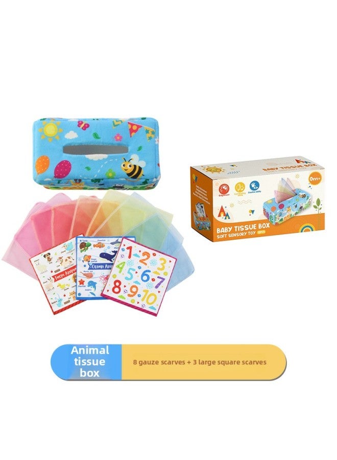 Baby Plush Tissue Box Comfort Toys Baby Simulation Learning Exercise Tissue Puzzle Early Education Toys-Color:CP5975 Animal Tissue Box (8 Sheets Gauze Towel +3 Large Square Towel) Color Box  - Image 1