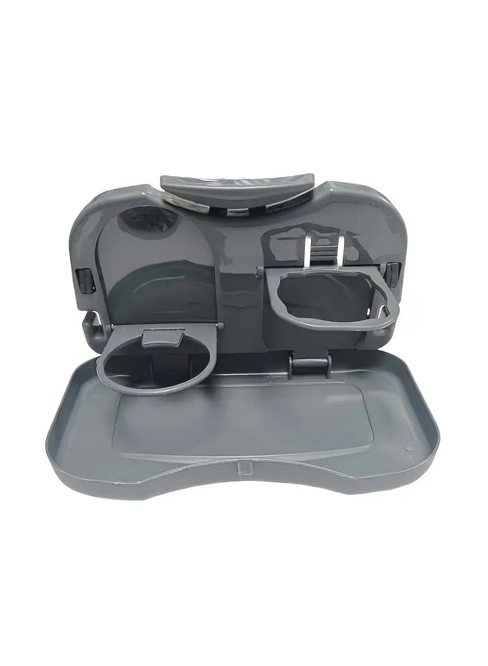 Car Seat Back Tray Organizer with Foldable Dish & Dual Cup Holders – Anti-Slip Spill-Proof ABS Plastic, Travel & Road Trip Essential, Compatible with 99% Vehicles, Gray - Image 2