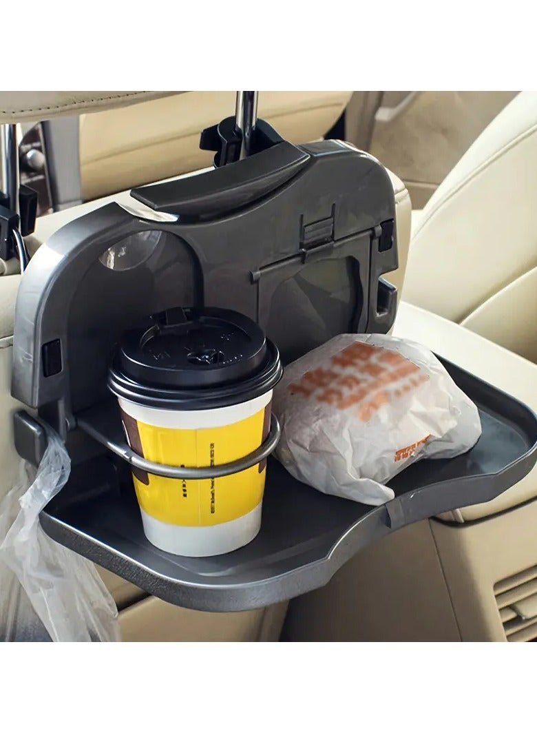 Car Seat Back Tray Organizer with Foldable Dish & Dual Cup Holders – Anti-Slip Spill-Proof ABS Plastic, Travel & Road Trip Essential, Compatible with 99% Vehicles, Gray - Image 1