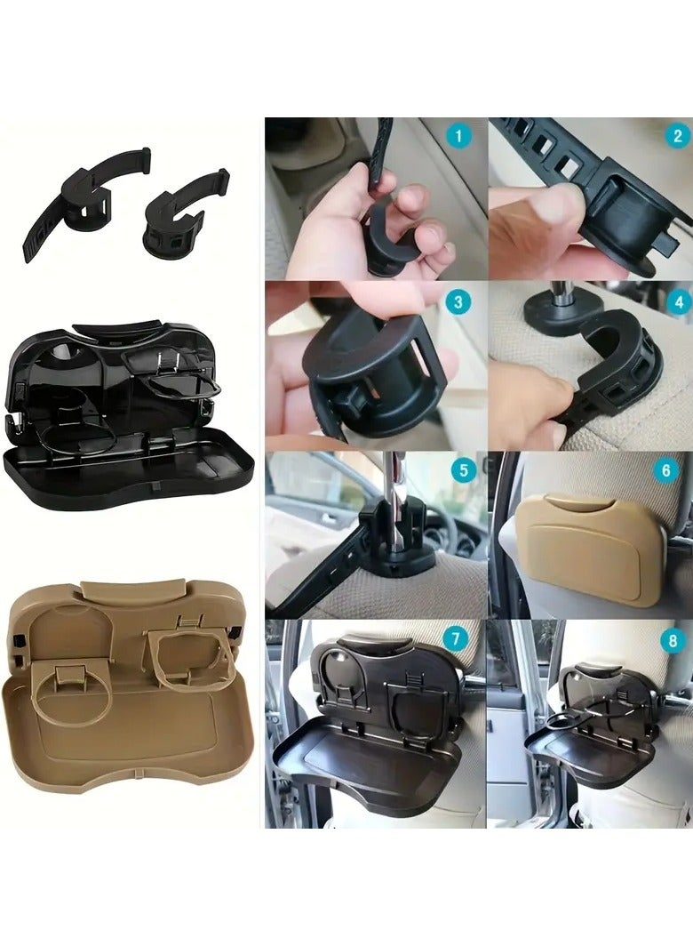 Car Seat Back Tray Organizer with Foldable Dish & Dual Cup Holders – Anti-Slip Spill-Proof ABS Plastic, Travel & Road Trip Essential, Compatible with 99% Vehicles, Gray - Image 5