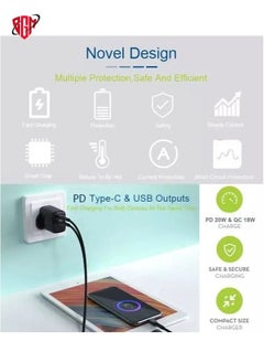 BGM USB C Plug Charger Fast Charging, 20W Type C PD Wall Charger Plug Power Adaptor Compatible with iPhone and Android Phones Laptops, 3.0 A (Black)  - Image 2