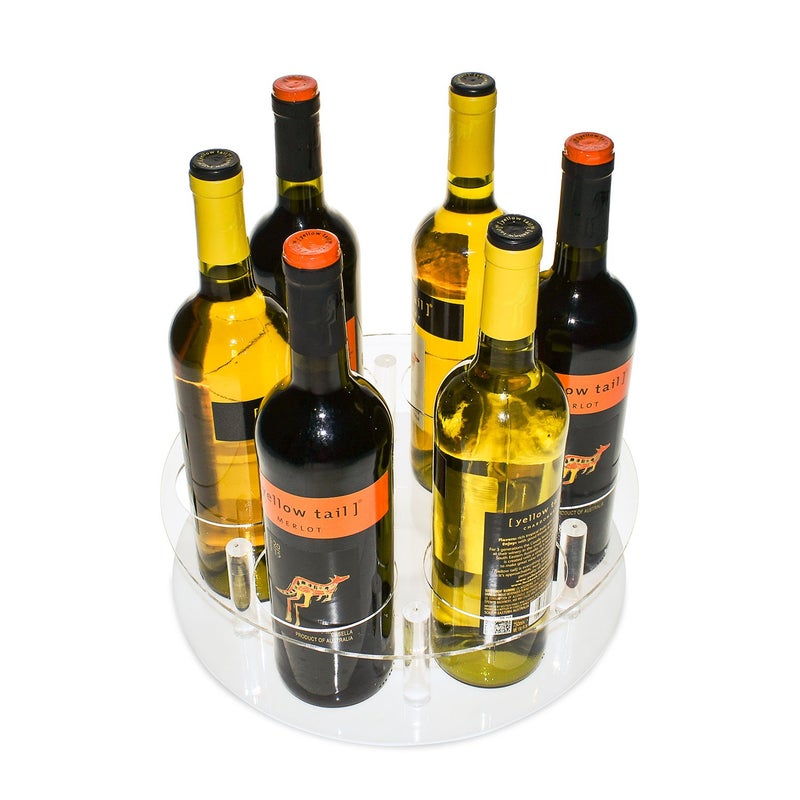 SOURCEONE.ORG Source One Deluxe Clear Acrylic 6 Wine Bottle Rotating Lazy Susan Counter Top Perfect for Bottles of Wine, Champagne, Sparkling Cider and Water - Image 3