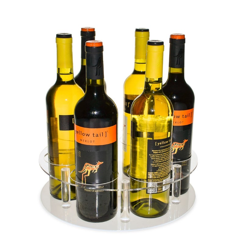 SOURCEONE.ORG Source One Deluxe Clear Acrylic 6 Wine Bottle Rotating Lazy Susan Counter Top Perfect for Bottles of Wine, Champagne, Sparkling Cider and Water - Image 1