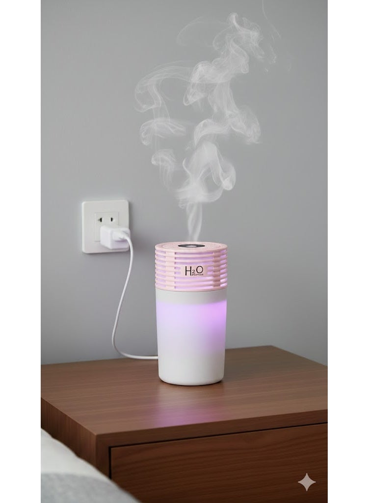 موزع زيوت عطرية صغير محمول مزود بإضاءة LED بسبعة ألوان جهاز ترطيب وتنقية هواء يعمل بمنفذ USB للسيارة والمنزل والمكتب وغرفة النوم - لون وردي - Image 3