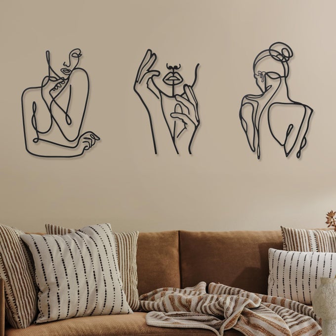 3 PCS METAL WALL ART DECOR MINIMALIST ABSTRACT WOMAN WALL ART METAL MODERN LINE DRAWING DECOR FEMALE SINGLE LINE HOME HANGING FOR BEDROOM KITCHEN BATHROOM LIVING ROOMCUTE