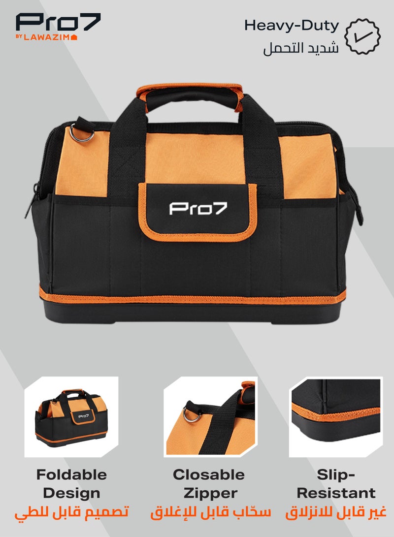 LAWAZIM Pro7 Tool Bag with Hard Plastic Bottom - 16 Inch - Waterproof Soft Bottom, Dual Carrying Handles, Zipper Closure, and Large Storage Space - Ideal for Travel, Plumbing, Electricians, and Workshop Use - Image 4