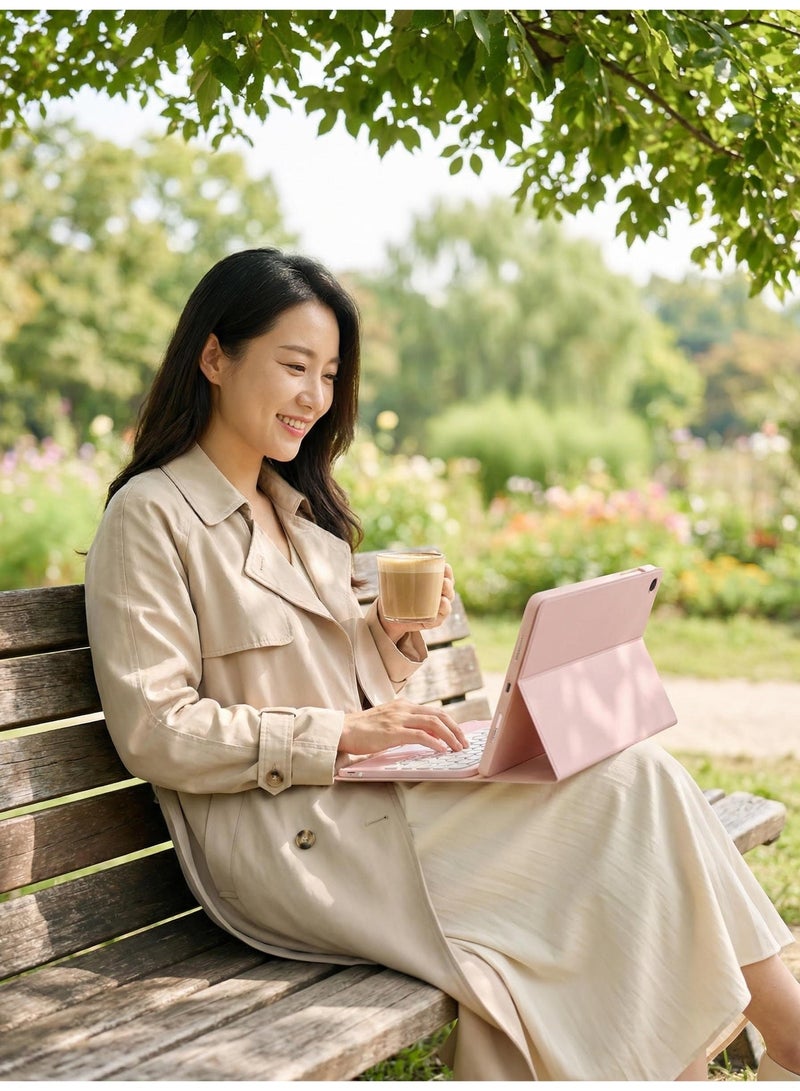 Arabic/English Keyboard Case for Samsung Tab A9/A11 – Detachable Magnetic Bluetooth Round Keycap Keyboard with Multi-Touch Trackpad, Built-in Pencil Holder, Slim Smart Protective Folio Cover (Pink) - Image 2