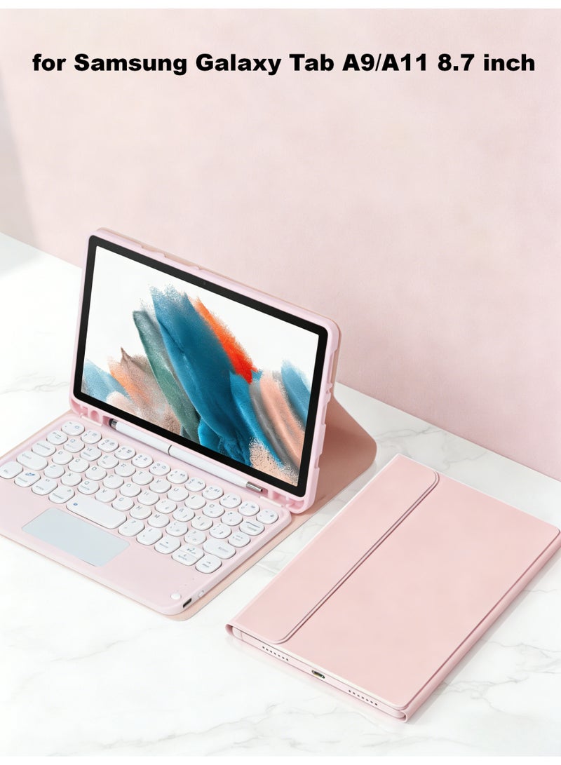 Arabic/English Keyboard Case for Samsung Tab A9/A11 – Detachable Magnetic Bluetooth Round Keycap Keyboard with Multi-Touch Trackpad, Built-in Pencil Holder, Slim Smart Protective Folio Cover (Pink) - Image 1