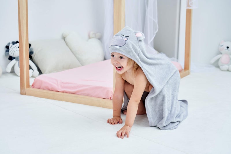 HIPHOP PANDA Hooded Towel - Rayon Made from Bamboo, Bath Towel with Bear Ears for Newborn, Babie, Toddler, Infant - Absorbent Large Baby Towel - Hippo, 37.5 x 37.5 Inch - Image 5