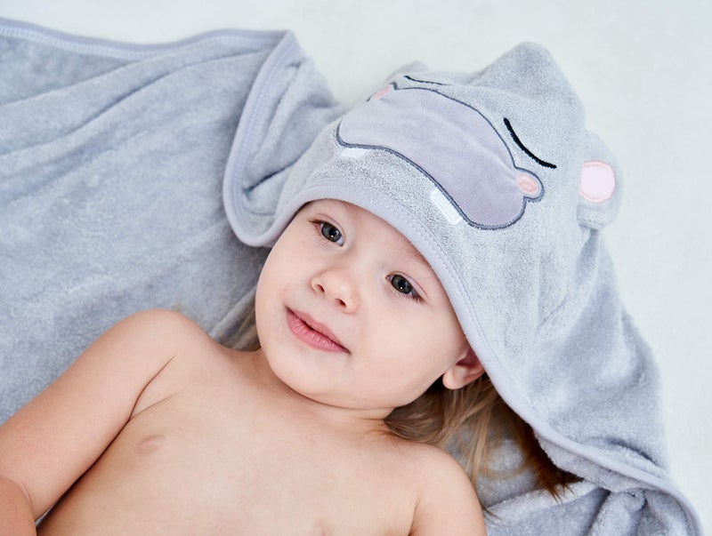 HIPHOP PANDA Hooded Towel - Rayon Made from Bamboo, Bath Towel with Bear Ears for Newborn, Babie, Toddler, Infant - Absorbent Large Baby Towel - Hippo, 37.5 x 37.5 Inch - Image 4