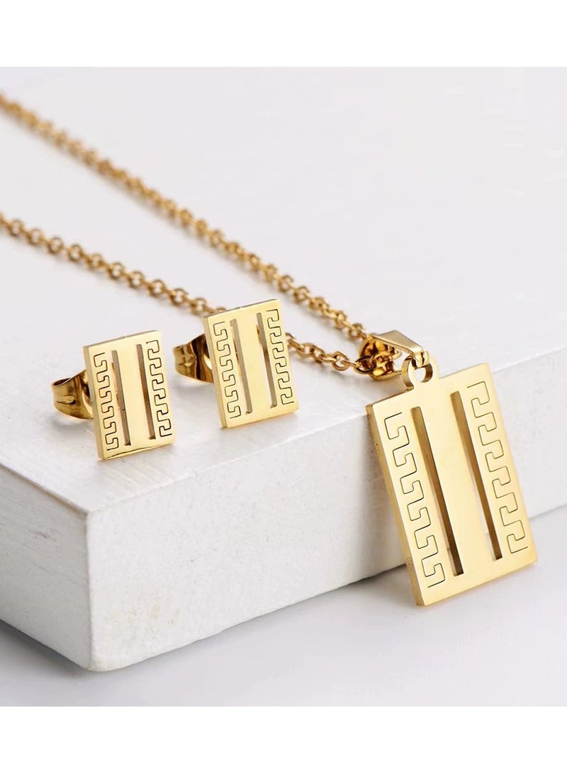 Goolsky Women’s Titanium Steel Pendant Necklace & Earrings Set – Elegant Minimalist Dainty INS Style Jewelry, Versatile Daily Gift - Image 1