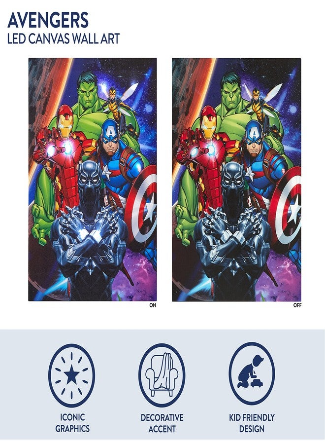 Idea Nuova Marvel Avengers LED Canvas Wall Art, Kids Room Décor, Light Up Superhero Wall Hanging, 11.5"x15.75" - Image 2