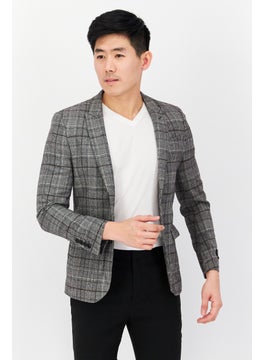 SELECTED Men Regular Fit Plaid Semi-Formal Suit Jacket, Grey Combo  - Image 1