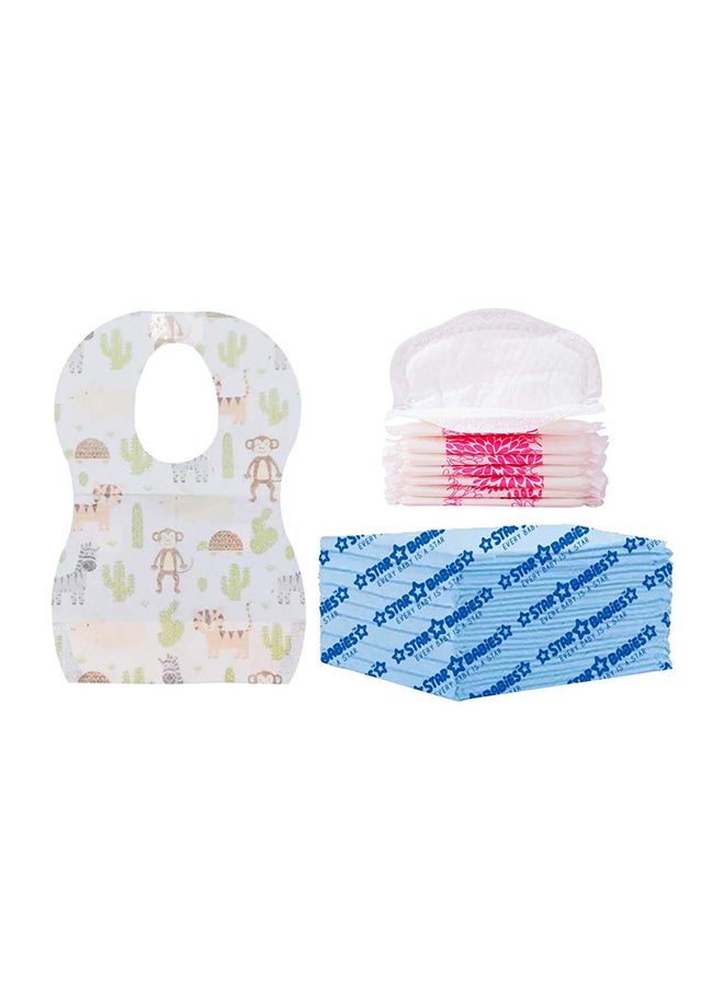 STAR BABiES Combo Pack - 8-Pieces Changing Mat, 8-Pieces Breast Pad, 8-Pieces Bibs -Blue