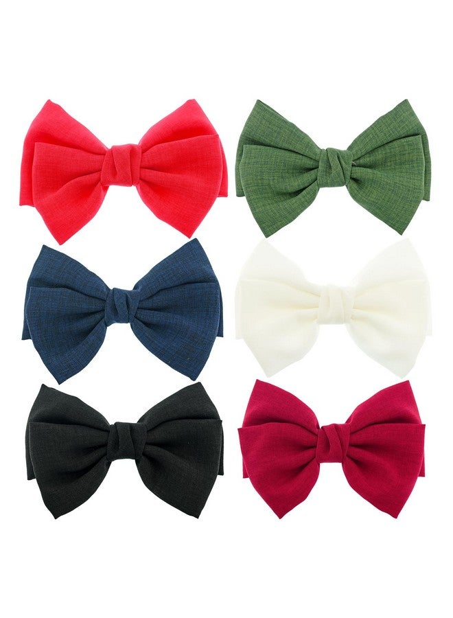 PIDOUDOU 6 Pack Solid Color 5.2'' Bow Clips Women Hair Barrettes Hair Accessories - Image 2