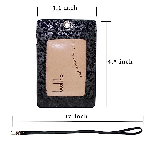 Boshiho Vertical Style Leather ID Card Badge Holder with Heavy Duty Lanyard (Black 2) - Image 4