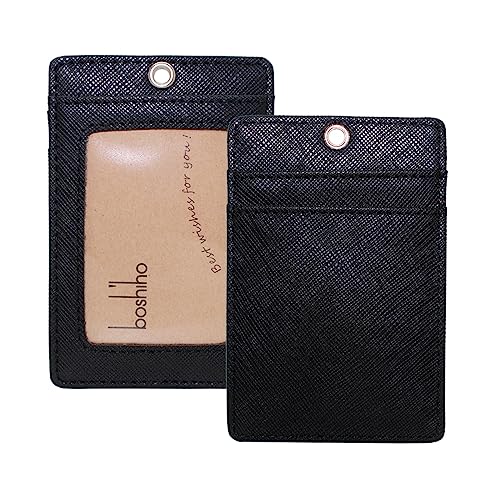 Boshiho Vertical Style Leather ID Card Badge Holder with Heavy Duty Lanyard (Black 2) - Image 5