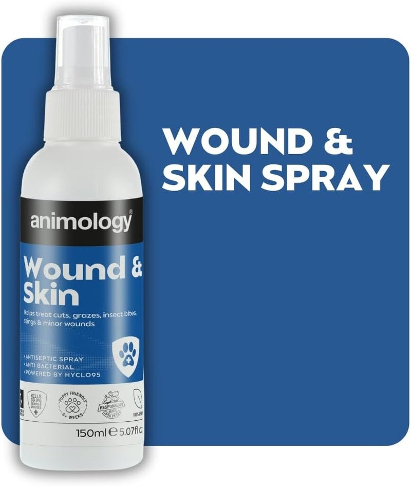 Animology Wound and Skin Spray 150ml, Dog Wound Care for Cuts, Grazes, Bites and Stings, Soothing Relief with Hyclo95, Fast Acting Spray