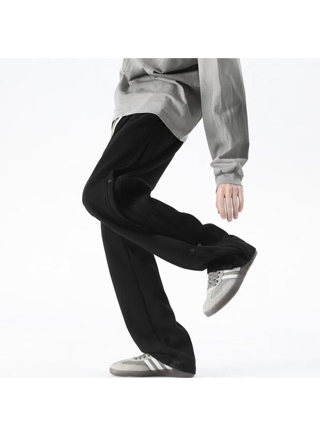 Izexx Button-fly Casual Pants Men Autumn American High Street Comfortable Straight-leg Versatile Sports Sweatpants Zh19 Black 4XL - Image 5