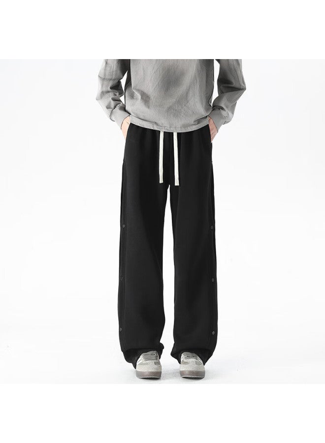 Izexx Button-fly Casual Pants Men Autumn American High Street Comfortable Straight-leg Versatile Sports Sweatpants Zh19 Black 4XL - Image 1