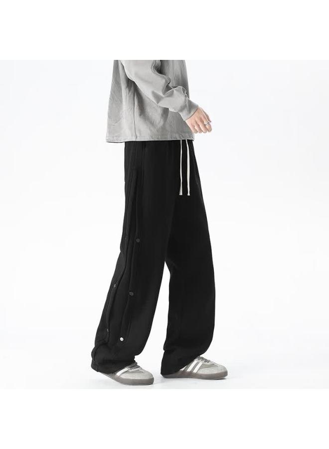 Izexx Button-fly Casual Pants Men Autumn American High Street Comfortable Straight-leg Versatile Sports Sweatpants Zh19 Black 4XL - Image 3
