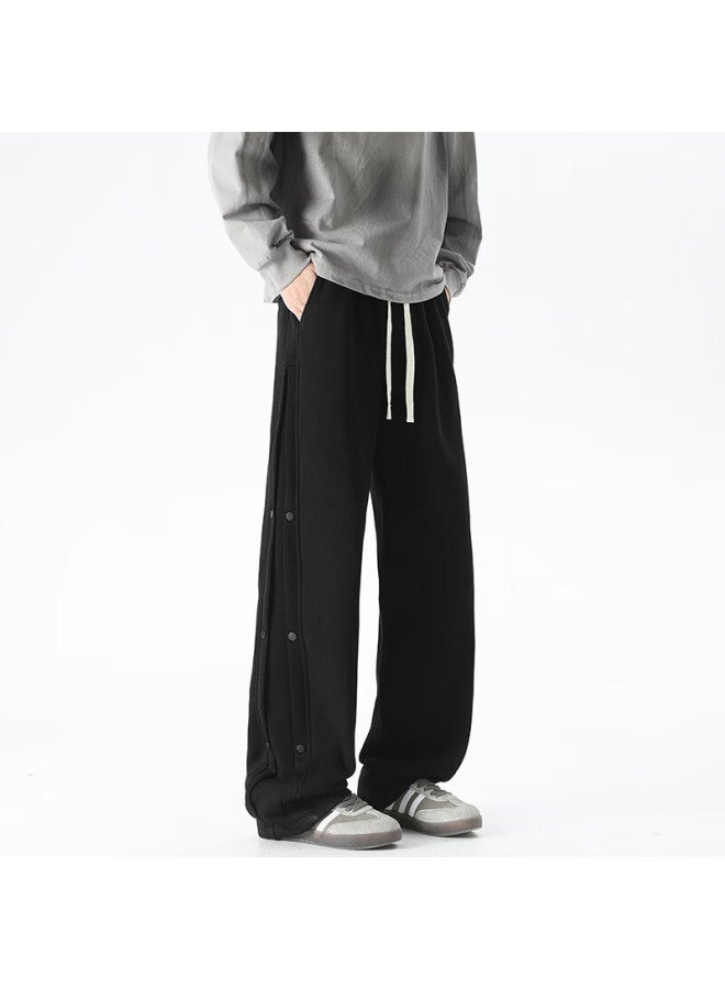 Izexx Button-fly Casual Pants Men Autumn American High Street Comfortable Straight-leg Versatile Sports Sweatpants Zh19 Black 4XL - Image 2