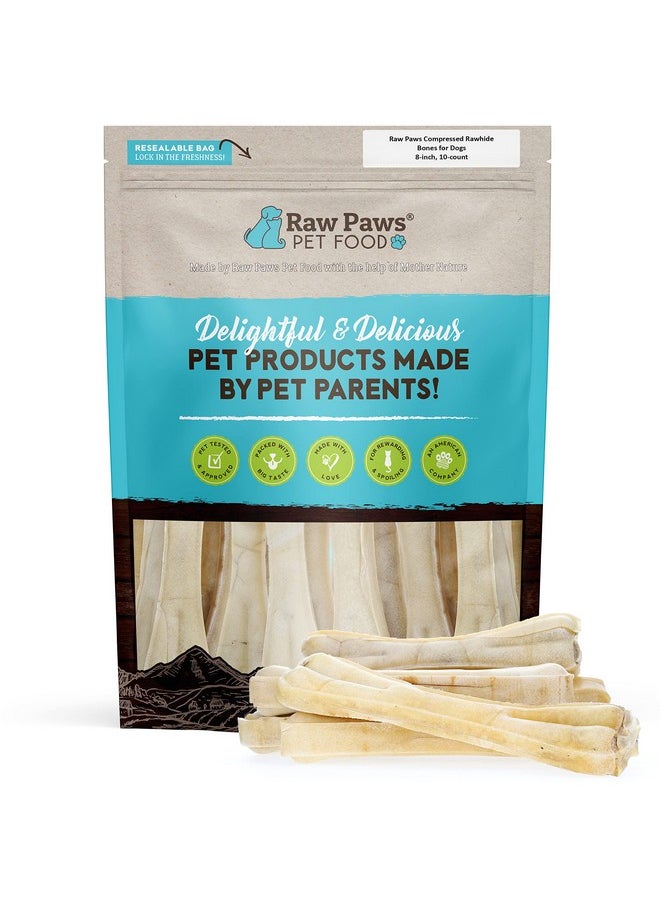 Raw Paws - Compressed Rawhide Bones For Dogs, 8Inch, 10Count  Packed In Usa  Long Lasting Dog Chews  Natural Pressed Rawhides  Rawhide Bones For Large Dogs  Raw Hide Bones For Aggressive Chewers - Image 1