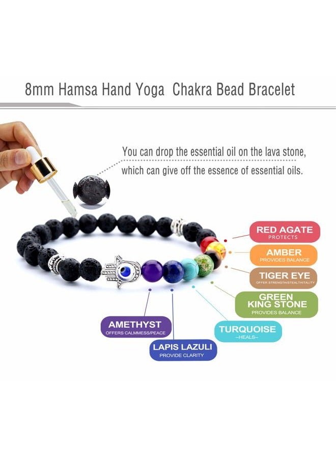 Hamoery Men Women 8mm Lava Rock 7 Chakra Beads Chakra Bracelet Braided Rope Natural Stone Yoga Bracelet Bangle, Regular - Image 2