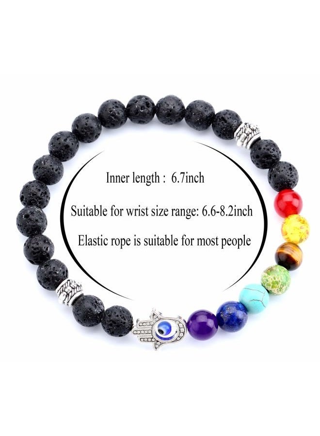 Hamoery Men Women 8mm Lava Rock 7 Chakra Beads Chakra Bracelet Braided Rope Natural Stone Yoga Bracelet Bangle, Regular - Image 4