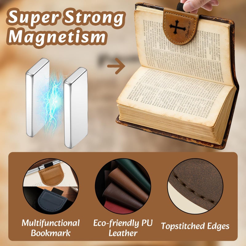 JUBOPE Bygone Mark Personalized Magnetic Leather Bookmark with Pen Holder - Inspirational Bible Verse Scripture Design, Custom Book Marker for Book Lovers Men Women (Brown-Isaiah 26:4) - Image 5