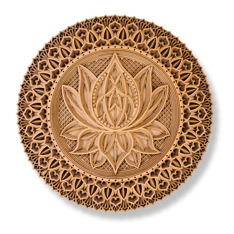 Multi-Layer Lotus Wooden Mandala – Handcrafted 3D Wall Art for Yoga, Meditation, and Décor – Eco-Friendly Wooden Art  - Image 1