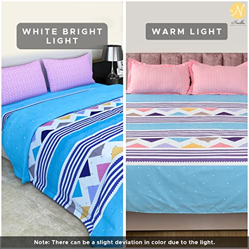 Nendle Abstract Pattern Bedsheet for Double Bed Cotton Blend with 2 Pieces Contrast Pillow Cover of Size 18 by 27 Inches for Living Room (Sky Blue, 90 by 90 Inches) - Image 3