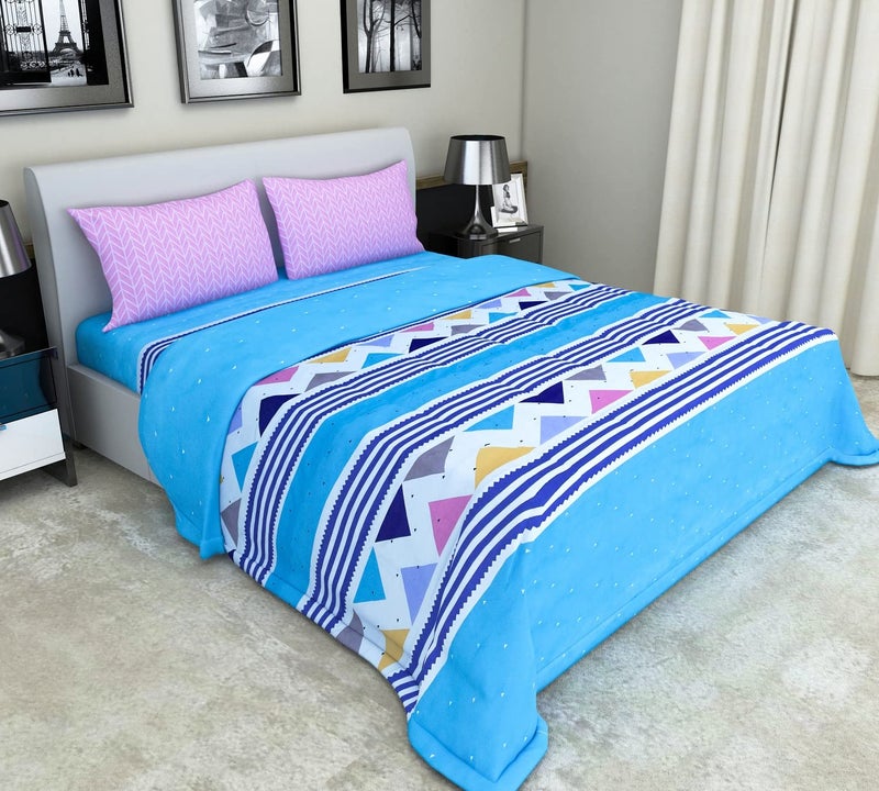 Nendle Abstract Pattern Bedsheet for Double Bed Cotton Blend with 2 Pieces Contrast Pillow Cover of Size 18 by 27 Inches for Living Room (Sky Blue, 90 by 90 Inches) - Image 2