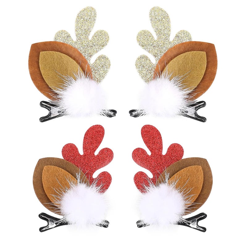 Boobeen Christmas Hair Clip  2 Pairs Cute Reindeer Antlers Ears Hair Accessory Antlers Headdress Hairpin for Christmas Party