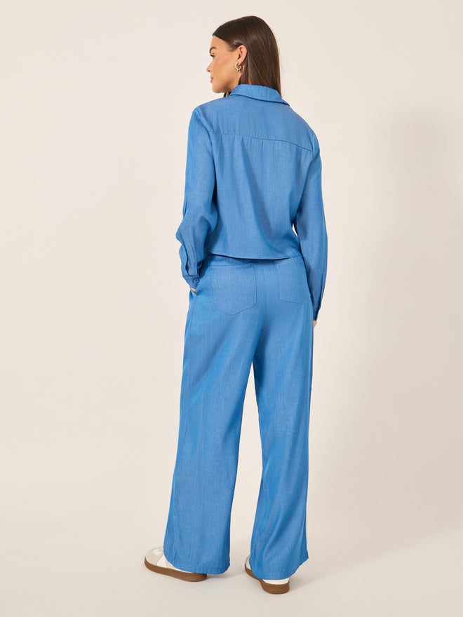 Styli Styli Chambray Long Sleeve Shirt and Pleated Paperbag Waist Pants Co-Ords  - Image 5