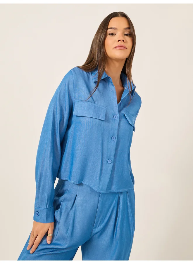 ستايلي Styli Chambray Long Sleeve Shirt and Pleated Paperbag Waist Pants Co-Ords