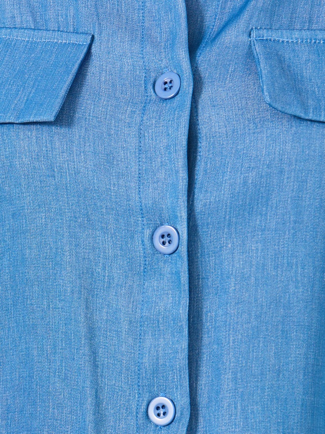 Styli Styli Chambray Long Sleeve Shirt and Pleated Paperbag Waist Pants Co-Ords  - Image 3