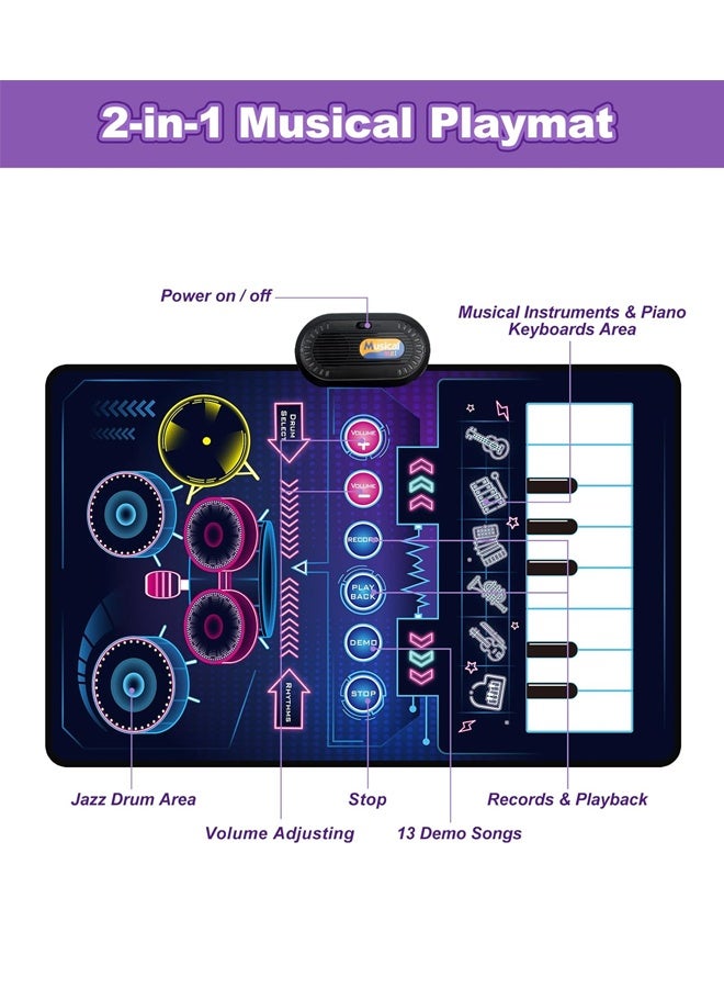 Halamodo 2 in 1 Musical Baby Toys for Boys & Girls - Toddler Piano & Drum Mat with 2 Sticks - Learning Floor Blanket with 15+ Melodies, Animal Sounds & Light-Up Keys - Early Education Playmat for Sensory Development, Hand-Eye Coordination - Birthday Gifts, Toddler Playtime & Indoor Activities - Image 2