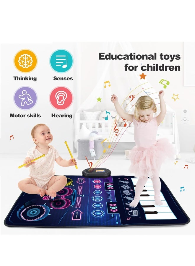 Halamodo 2 in 1 Musical Baby Toys for Boys & Girls - Toddler Piano & Drum Mat with 2 Sticks - Learning Floor Blanket with 15+ Melodies, Animal Sounds & Light-Up Keys - Early Education Playmat for Sensory Development, Hand-Eye Coordination - Birthday Gifts, Toddler Playtime & Indoor Activities - Image 5