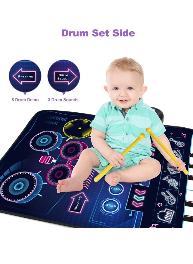 Halamodo 2 in 1 Musical Baby Toys for Boys & Girls - Toddler Piano & Drum Mat with 2 Sticks - Learning Floor Blanket with 15+ Melodies, Animal Sounds & Light-Up Keys - Early Education Playmat for Sensory Development, Hand-Eye Coordination - Birthday Gifts, Toddler Playtime & Indoor Activities - Image 3
