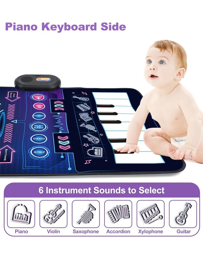 Halamodo 2 in 1 Musical Baby Toys for Boys & Girls - Toddler Piano & Drum Mat with 2 Sticks - Learning Floor Blanket with 15+ Melodies, Animal Sounds & Light-Up Keys - Early Education Playmat for Sensory Development, Hand-Eye Coordination - Birthday Gifts, Toddler Playtime & Indoor Activities - Image 4