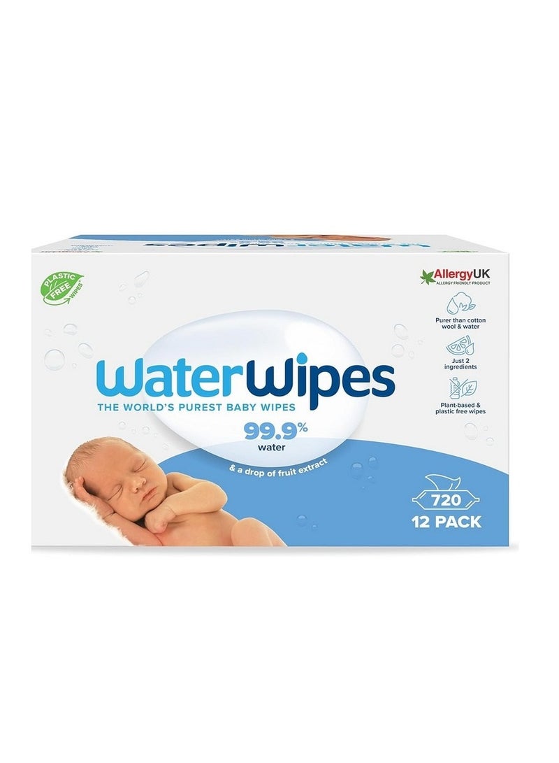 WaterWipes Original Biodegradable Baby Wipes, 99.9% Water Based Wet Wipes & Unscented for Sensitive Skin, 720 Count (12 packs) 