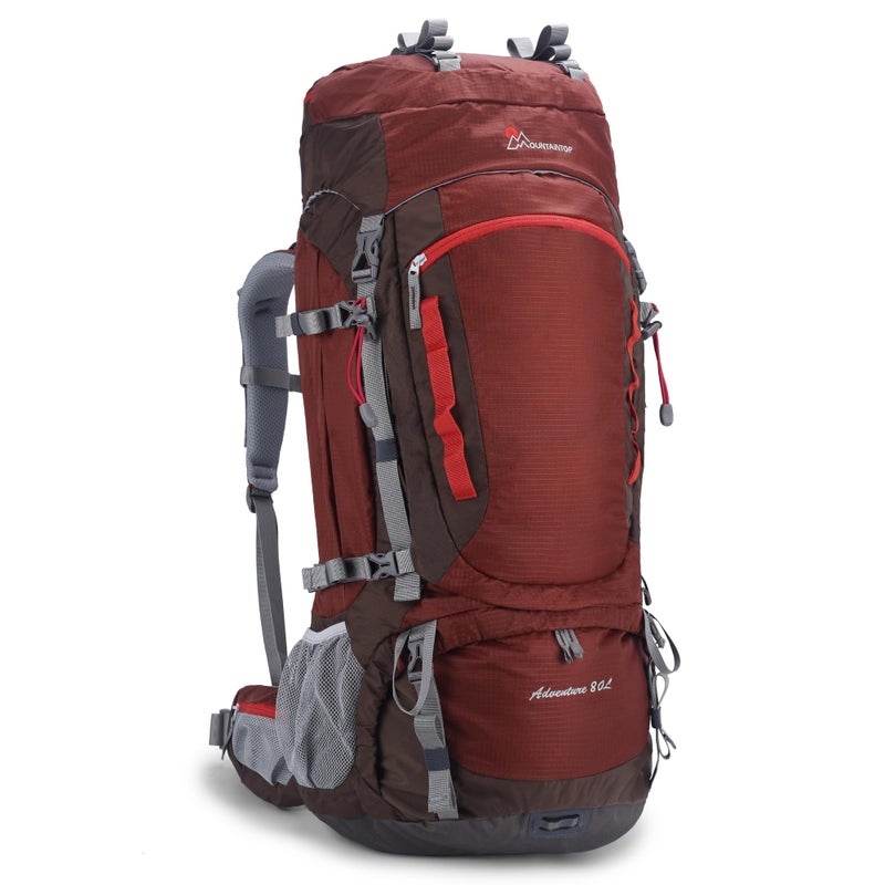 MOUNTAINTOP Hiking Backpack 80L Waterproof Mountaineering Backpack Large Camping Trekking Rucksack Multifunctional climbing with Rain Cover (Red) - Image 1