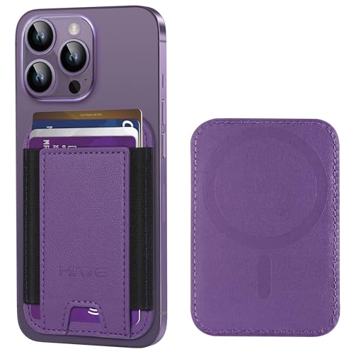 HiWe for MagSafe Wallet, Strongest Magnetic Wallet for iPhone 17/16/15/14/13/12 Series, 7 Cards Holder, Leather Minimalist Slim RFID, 1 Slot, Dark Purple & Black - Image 1
