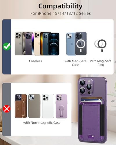 HiWe for MagSafe Wallet, Strongest Magnetic Wallet for iPhone 17/16/15/14/13/12 Series, 7 Cards Holder, Leather Minimalist Slim RFID, 1 Slot, Dark Purple & Black - Image 5