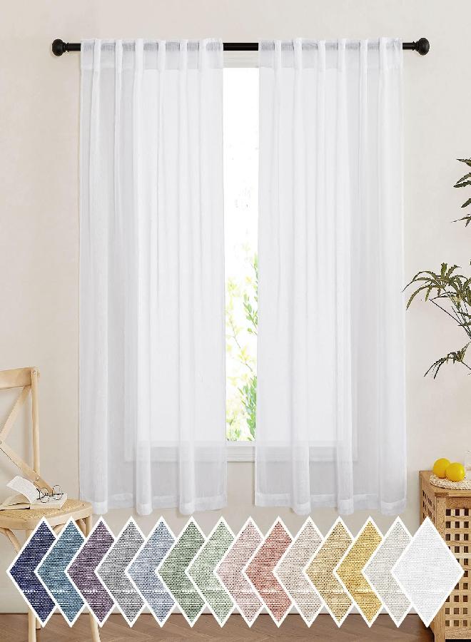 NICETOWN NICETOWN Bathroom Window Curtains, Rod Pocket & Back Tab Semi Sheer Linen Drapes Short Small Curtains Privacy with Light Filtering for Kitchen/Nursery, White, W52 x L54, 2 Panels  - Image 1