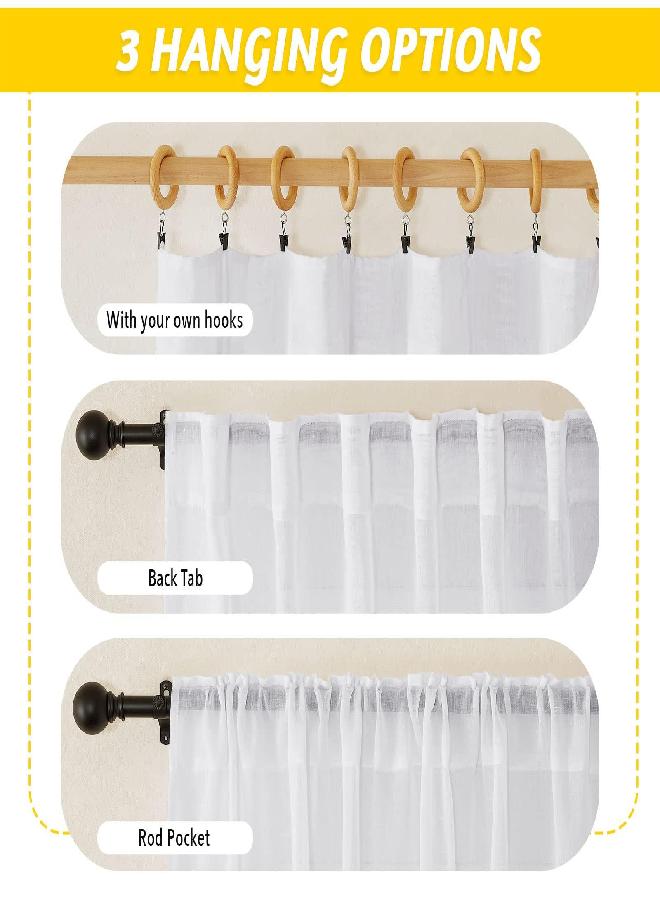 NICETOWN NICETOWN Bathroom Window Curtains, Rod Pocket & Back Tab Semi Sheer Linen Drapes Short Small Curtains Privacy with Light Filtering for Kitchen/Nursery, White, W52 x L54, 2 Panels  - Image 2
