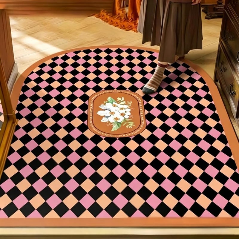 Rubvrenti Round Rug,Toilet Bathroom Rugs,Entrance Door Mat,Non Slip Indoor Sofa Floor Area Rug Mat for Living Room,Toilet Anti Slip Bedroom Entrance Carpet (Checkered pattern) - Image 1